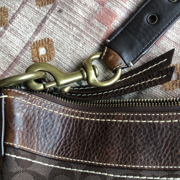 COACH Brown Leather & Signature Print Crossbody or Shoulder Bag, Brass Accents - Picture 7 of 13